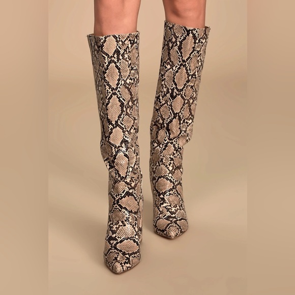 Snake Pointed-Toe Knee High Boots - Picture 3 of 5